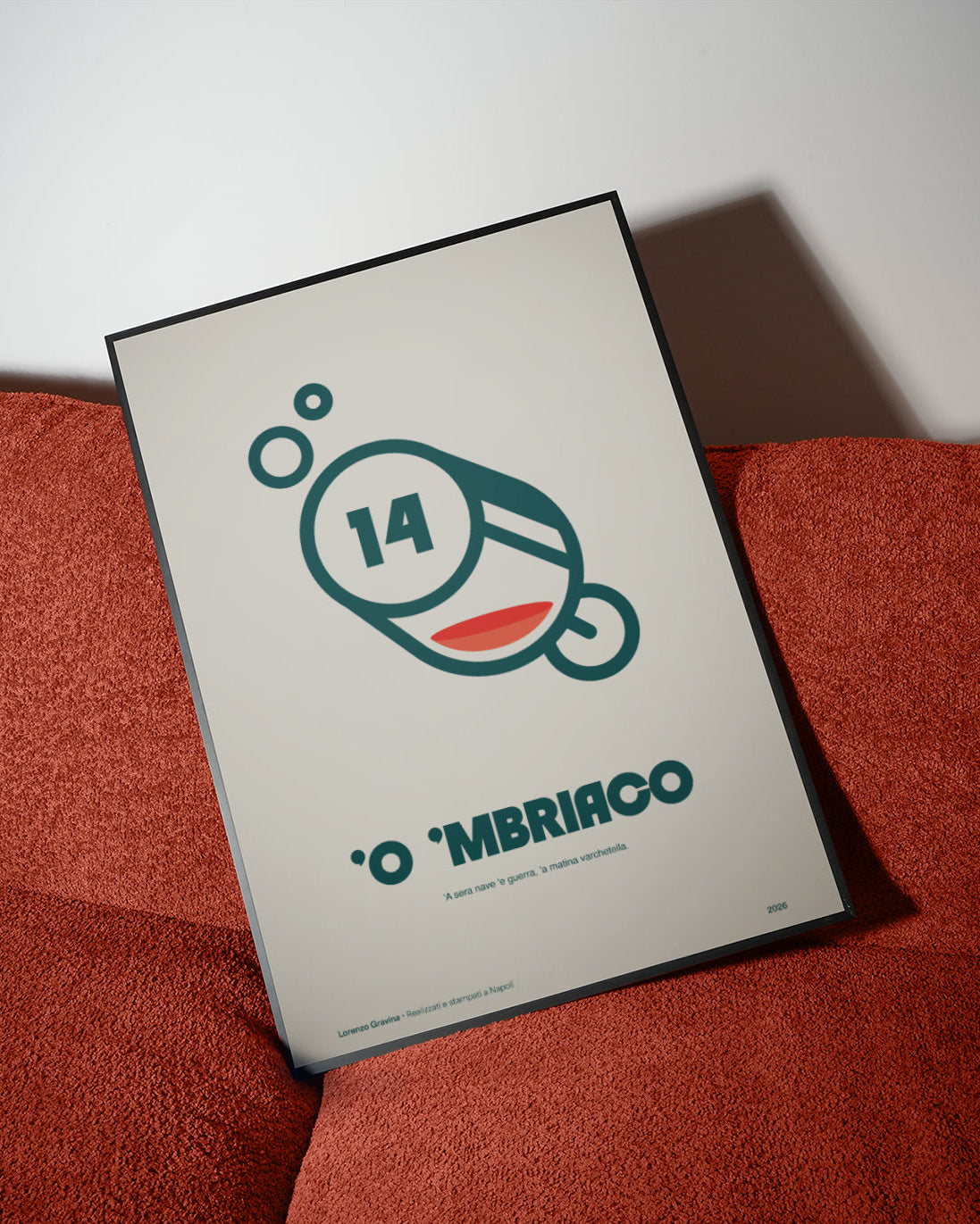 Poster Smorfia 14 in cornice su parete – design napoletano contemporaneo | Posteria Verace