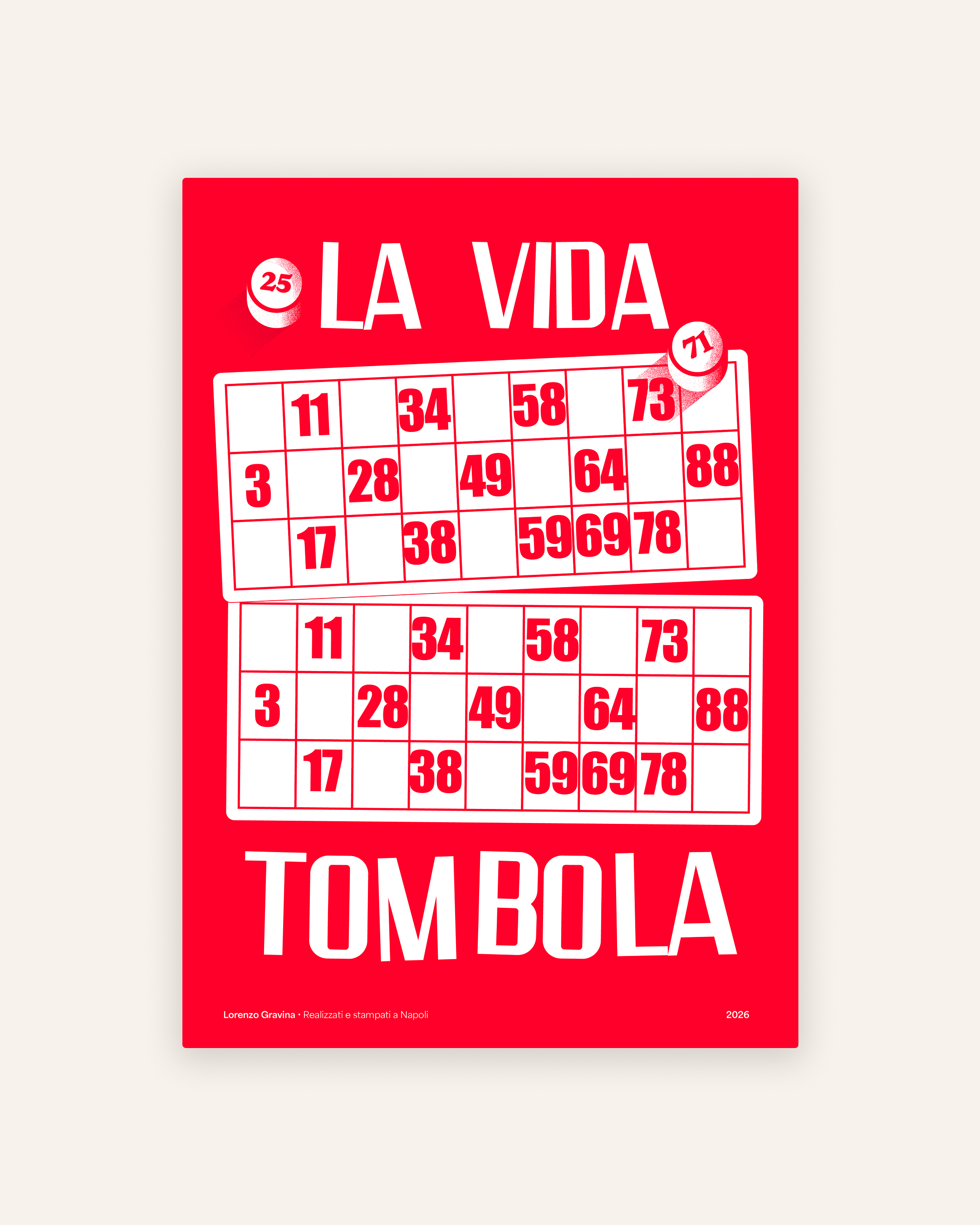 Poster Tombola – gioco napoletano illustrato, atmosfera nostalgica | Posteria Verace