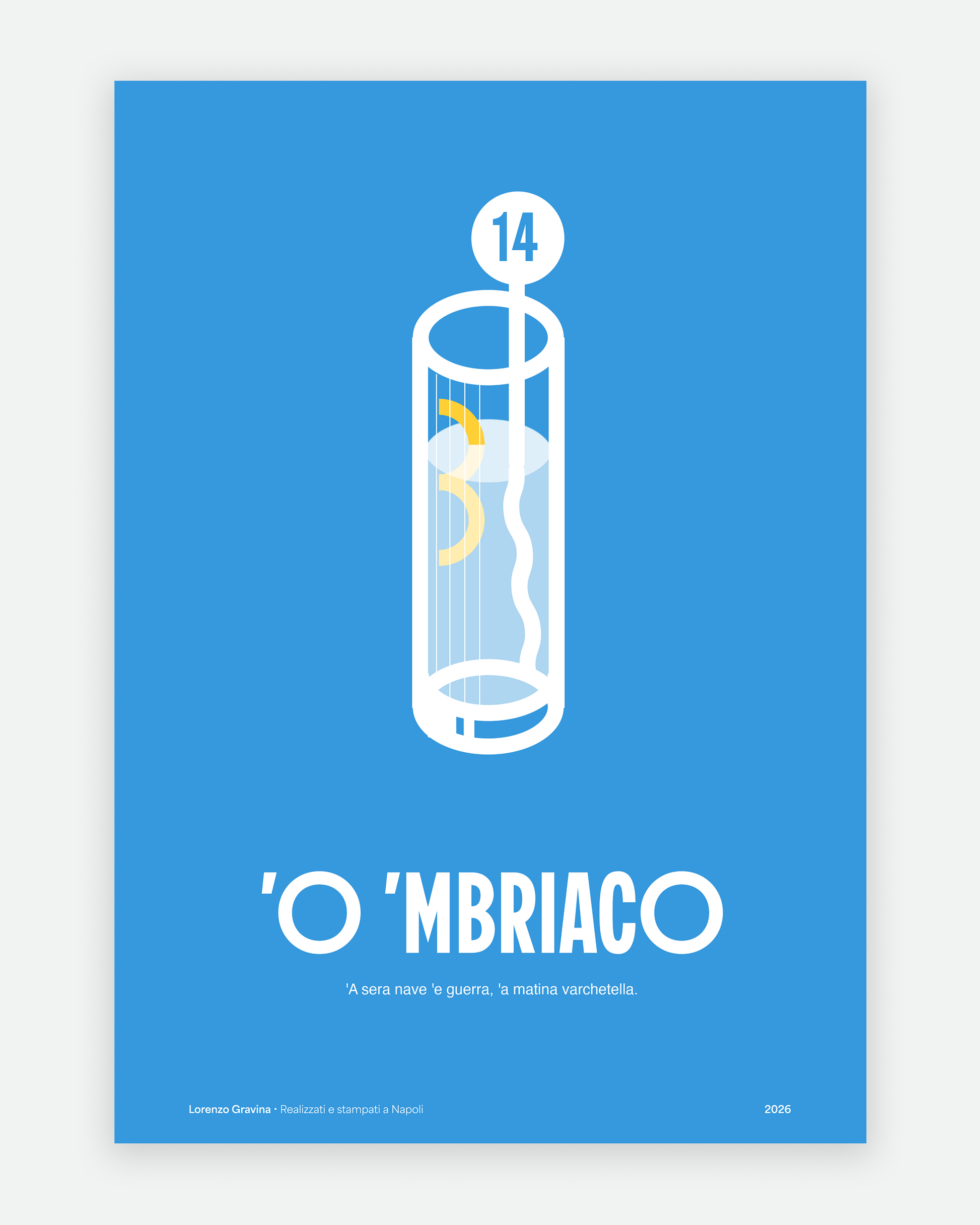 Poster Smorfia 14 L’Ubriaco Gin Tonic – variante cocktail, stampa napoletana | Posteria Verace