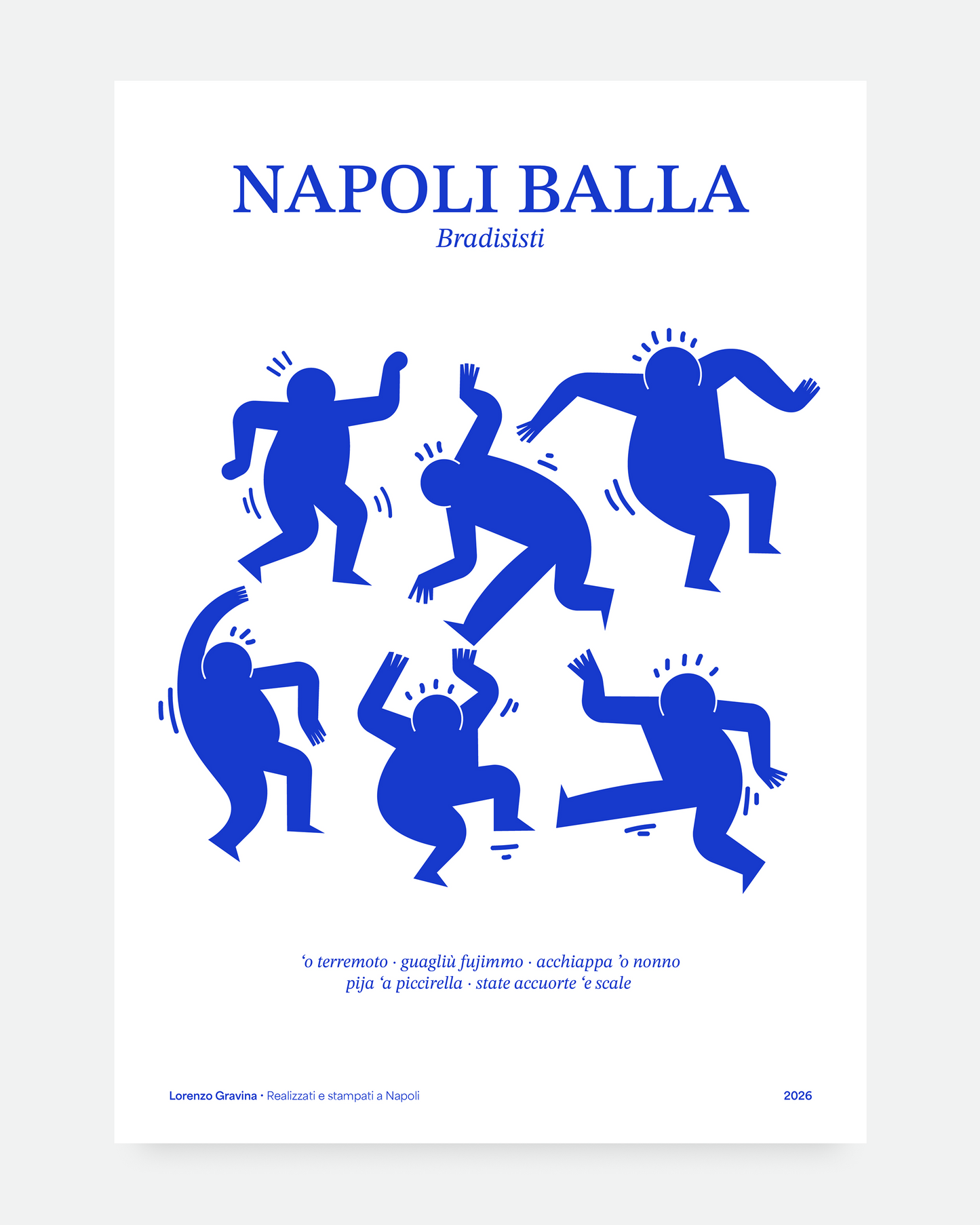 Poster Napoli Balla – figure danzanti ispirate a Keith Haring e bradisismo flegreo | Posteria Verace