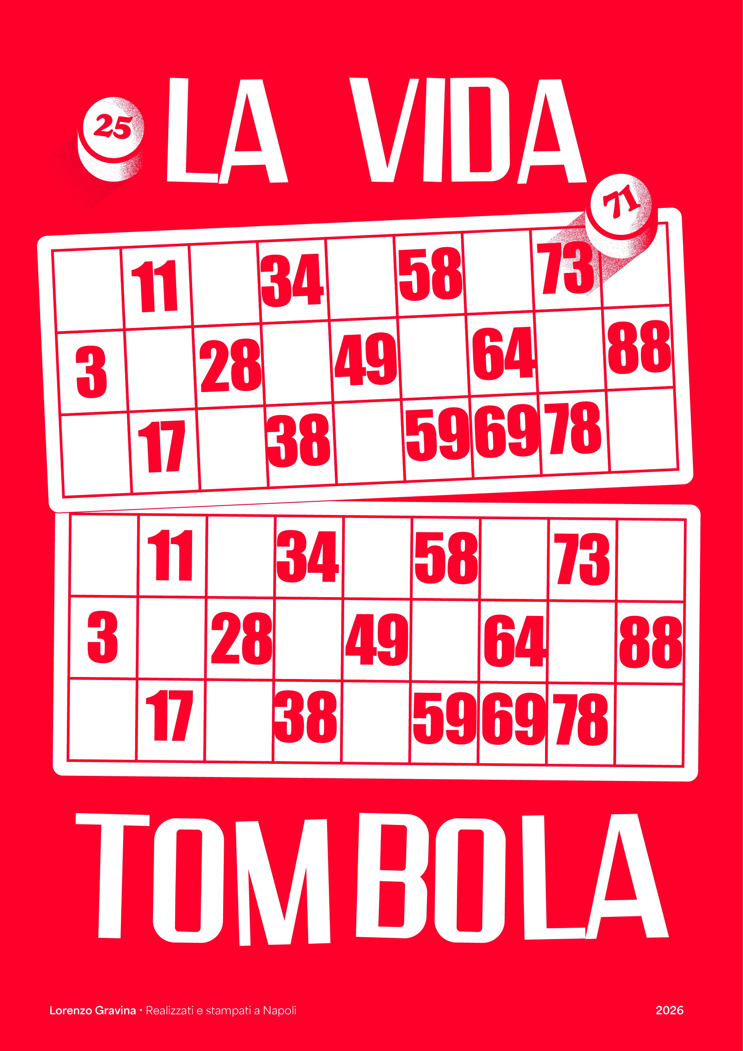 Poster Tombola – stampa tipografica su carta opaca 230gr, vista frontale | Posteria Verace