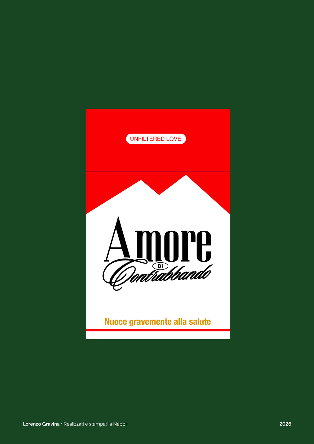 Poster Amore di Contrabbando – stampa su carta opaca 230gr, vista frontale | Posteria Verace
