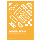 Poster 'A Pasta e Patane – ricetta napoletana illustrata su sfondo arancione, stampa cucina | Posteria Verace