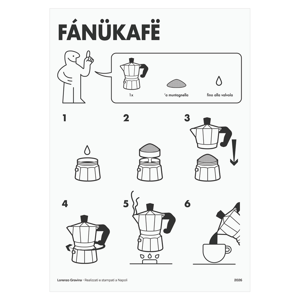 Poster FanuCafè – manuale di istruzioni in stile IKEA per il caffè napoletano | Posteria Verace