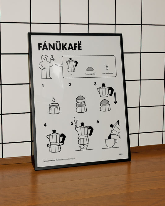 Dettaglio del poster FANUCAFE in stile manuale di istruzioni IKEA – caffè napoletano | Posteria Verace