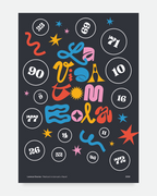 Poster La Vida Tombola! – stampa tipografica su carta opaca 230gr, lettering colorato con stelle e coriandoli su fondo scuro | Posteria Verace