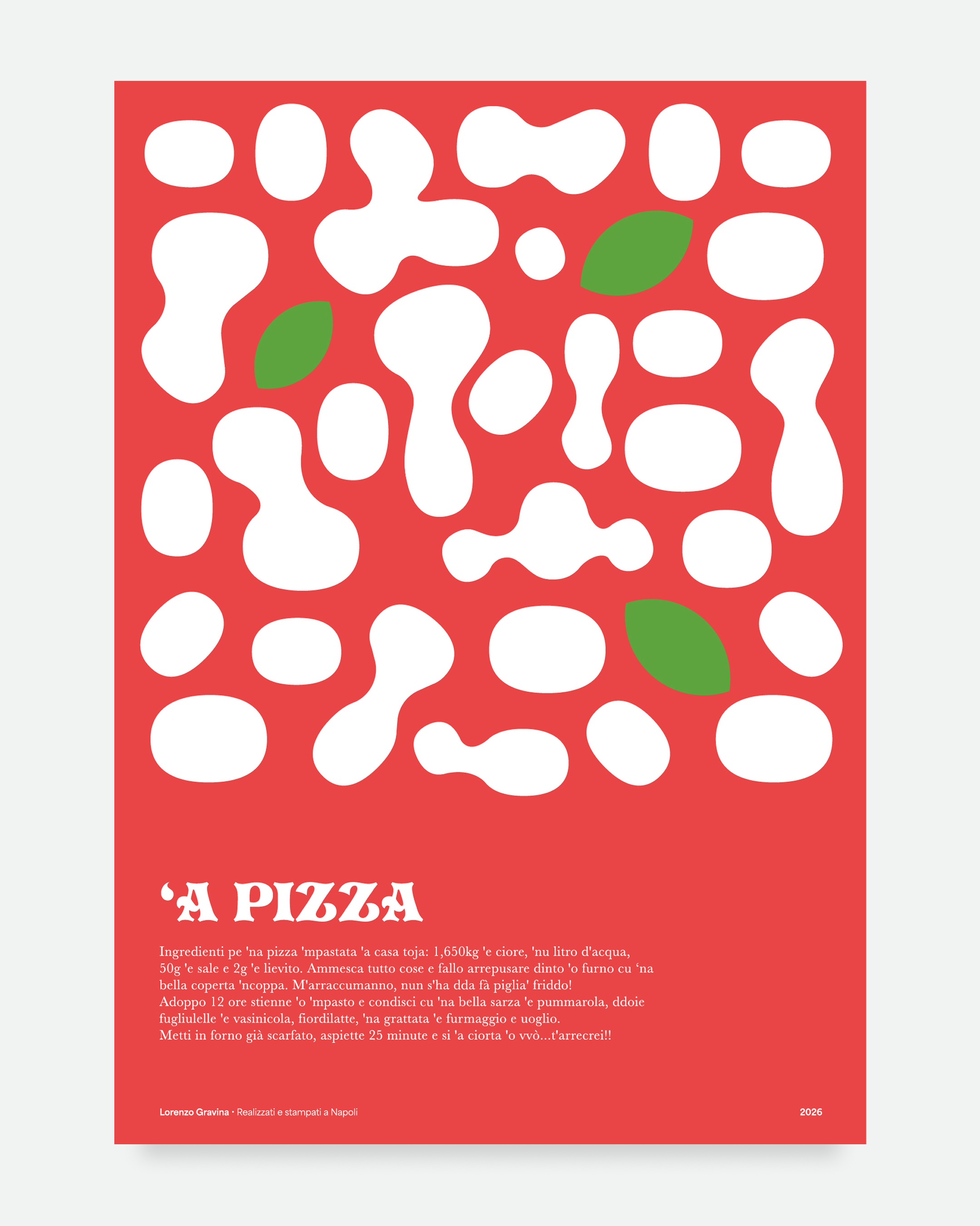 Poster Pizza Napoletana – ricetta di mamma illustrata su sfondo rosso, stampa cucina | Posteria Verace