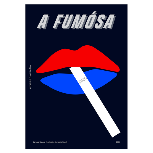 Poster La Fumosa – labbra e Golfo di Napoli col Vesuvio, stampa napoletana | Posteria Verace