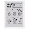 Poster mignon FANUCAFE con le istruzioni del caffè napoletano, stampa 13x18 cm con cornice bianca inclusa