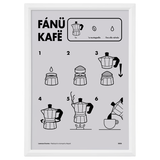 Poster mignon FANUCAFE con le istruzioni del caffè napoletano, stampa 13x18 cm con cornice bianca inclusa