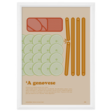 Poster mignon con la ricetta della genovese napoletana, stampa 13x18 cm con cornice bianca inclusa
