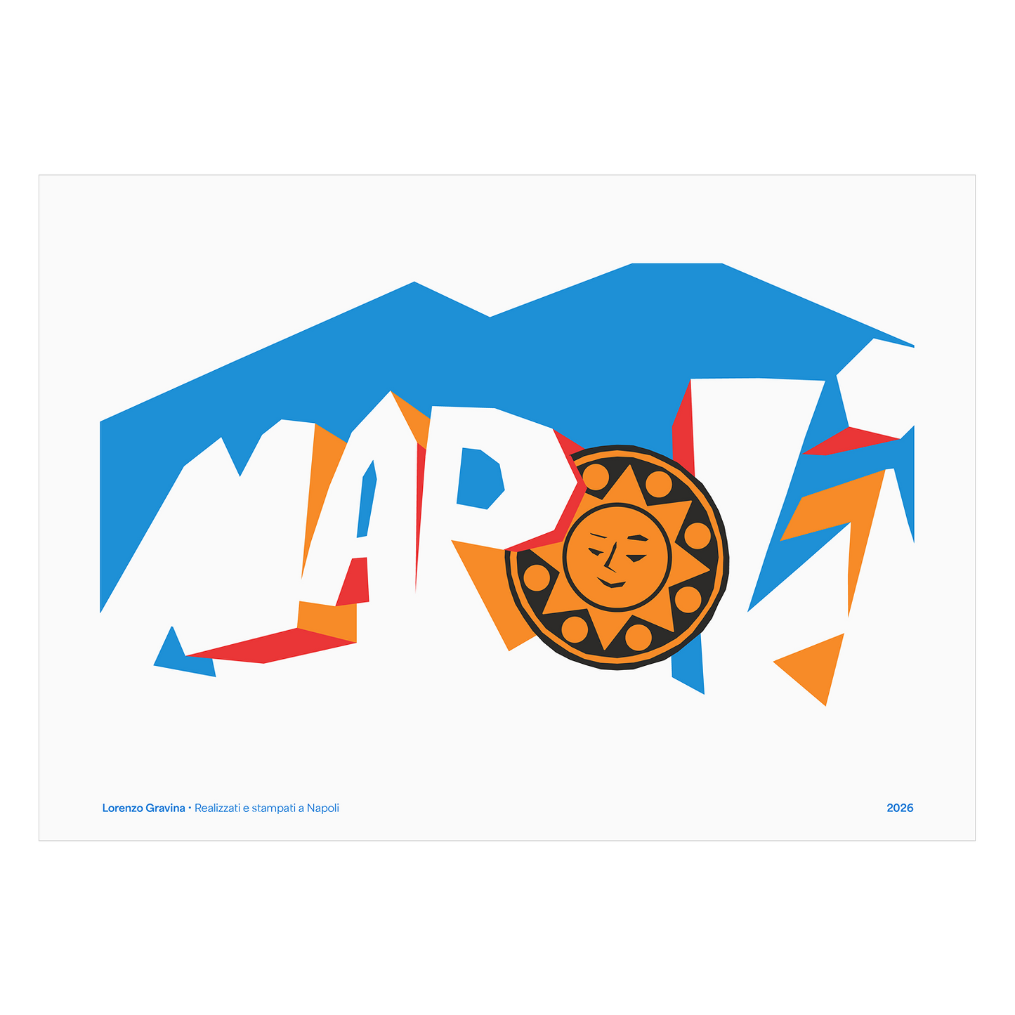 Poster Napoli 26 – architettura tipografica col Vesuvio, design napoletano | Posteria Verace