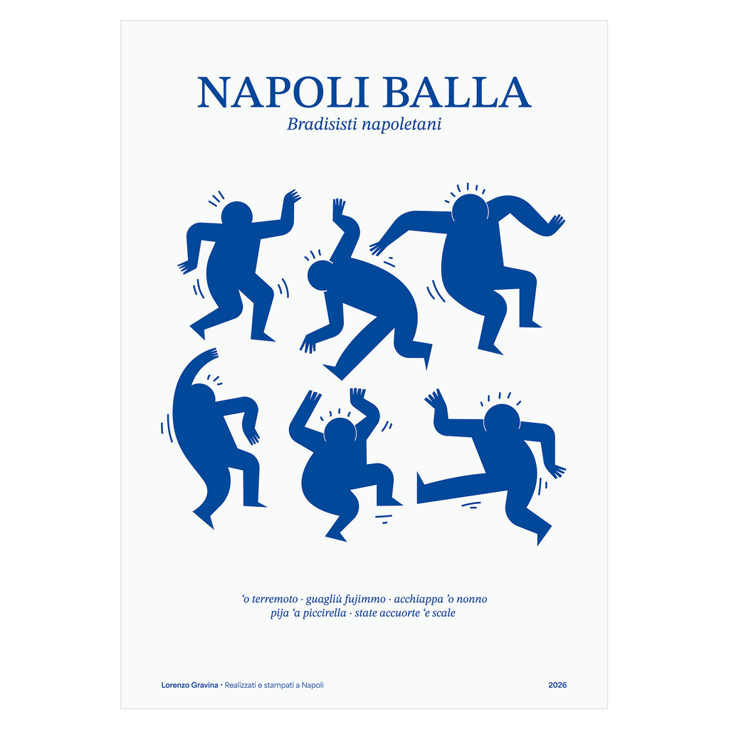 Poster Napoli Balla – figure danzanti in stile Keith Haring, stampa napoletana contemporanea | Posteria Verace