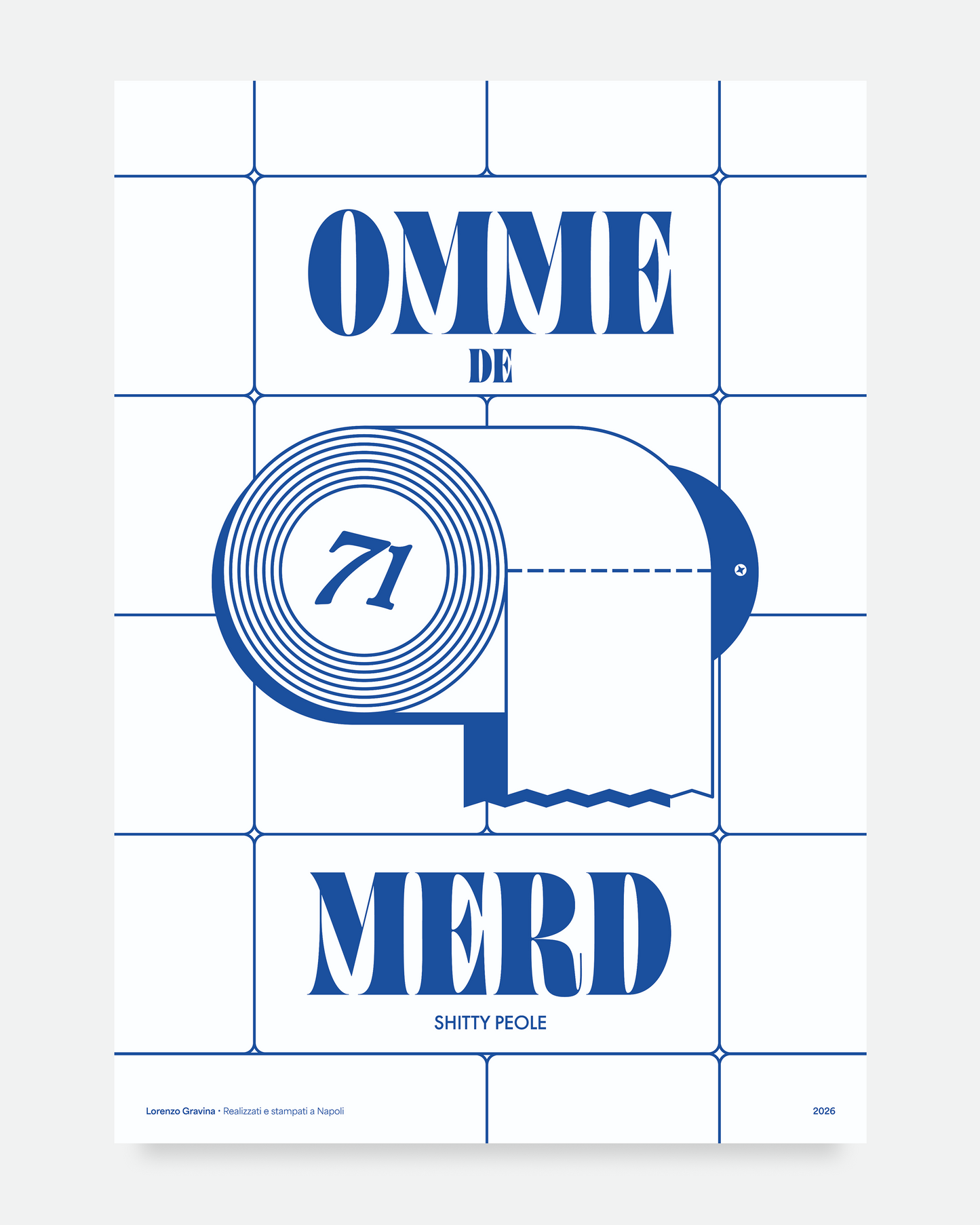 Poster Omme de Merd — il 71 della Smorfia napoletana, ommo ‘e merda, illustrazione di Lorenzo Gravina