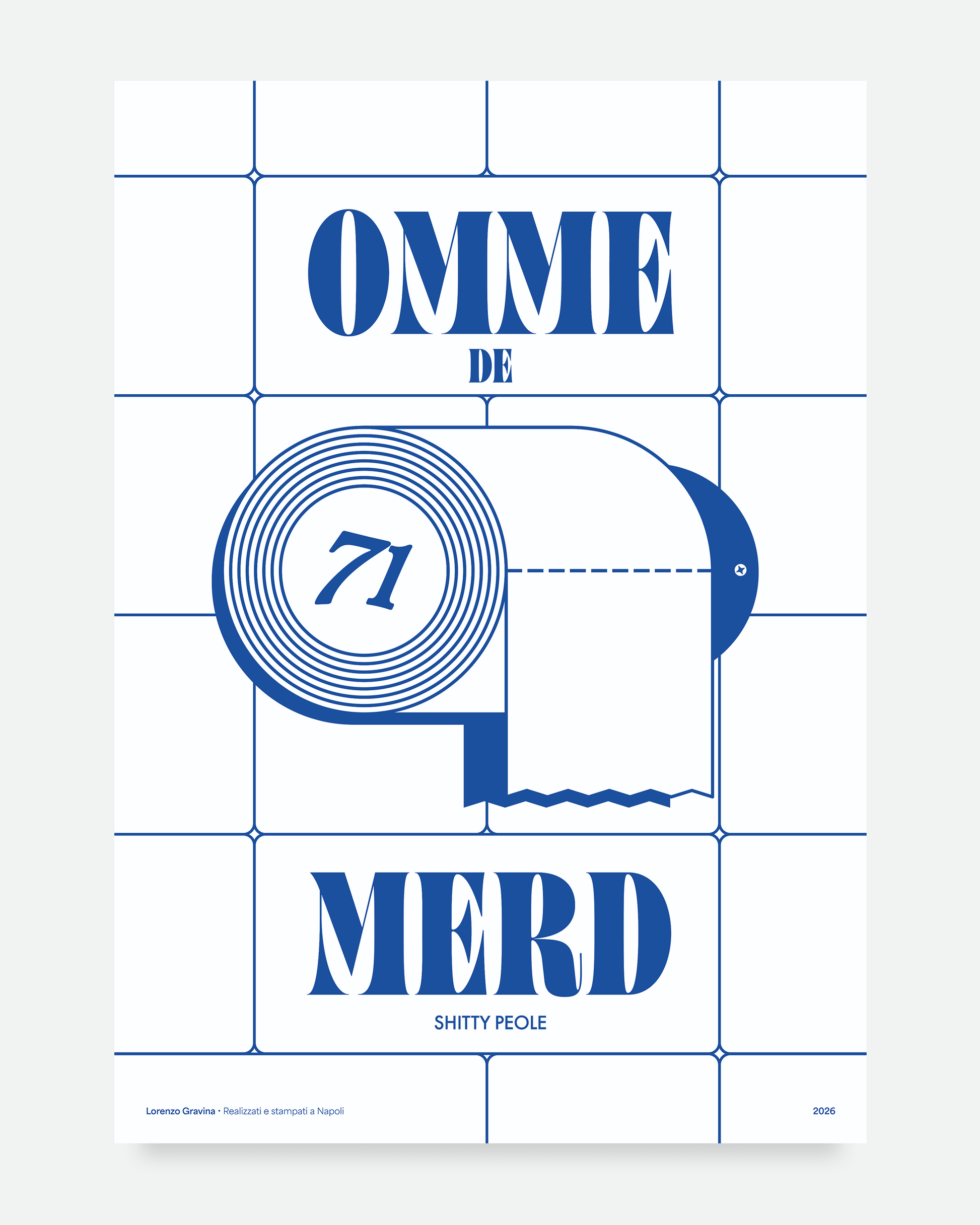 Poster Omme de Merd — il 71 della Smorfia napoletana, ommo ‘e merda, illustrazione di Lorenzo Gravina