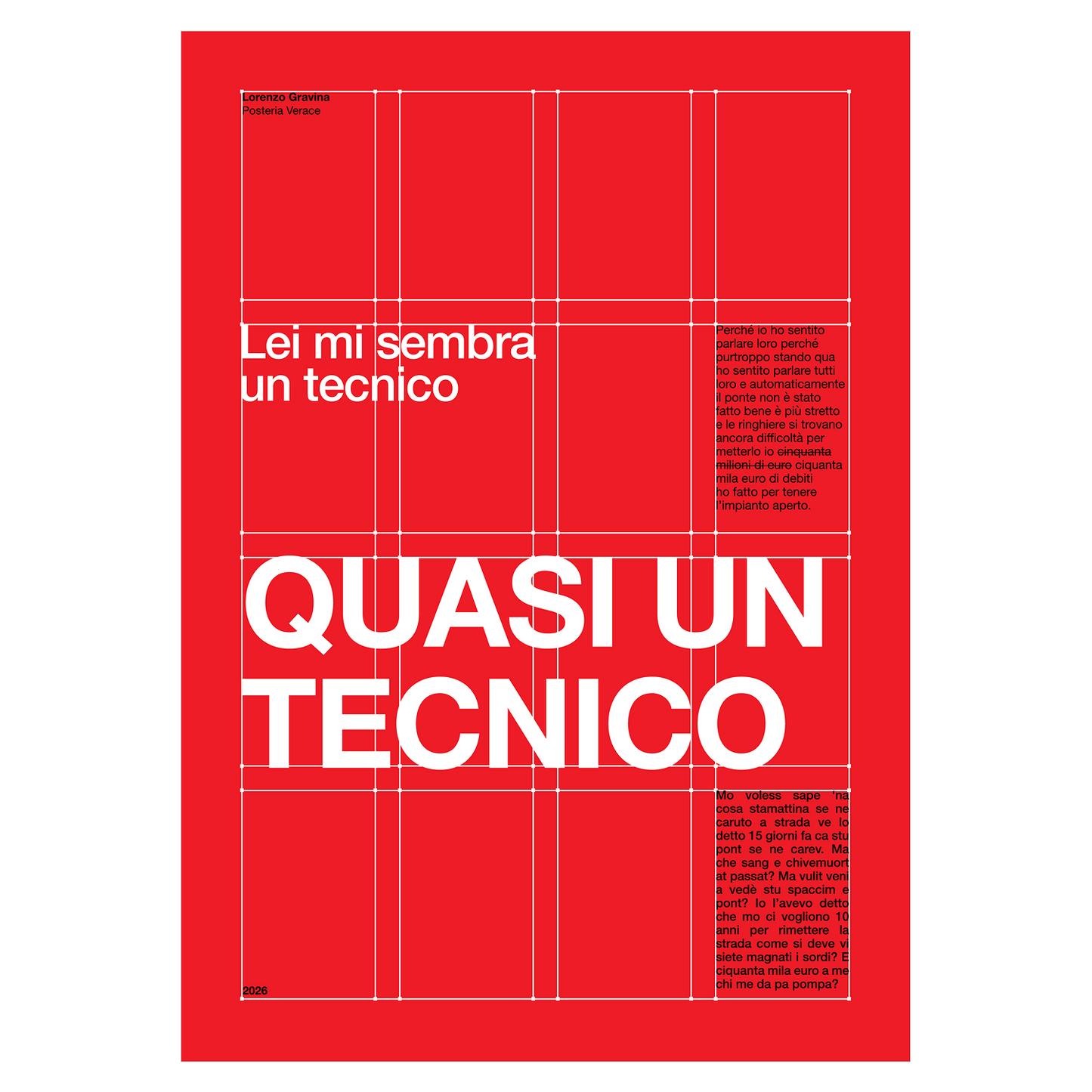 Poster Quasi un Tecnico – meme del benzinaio napoletano in design svizzero | Posteria Verace