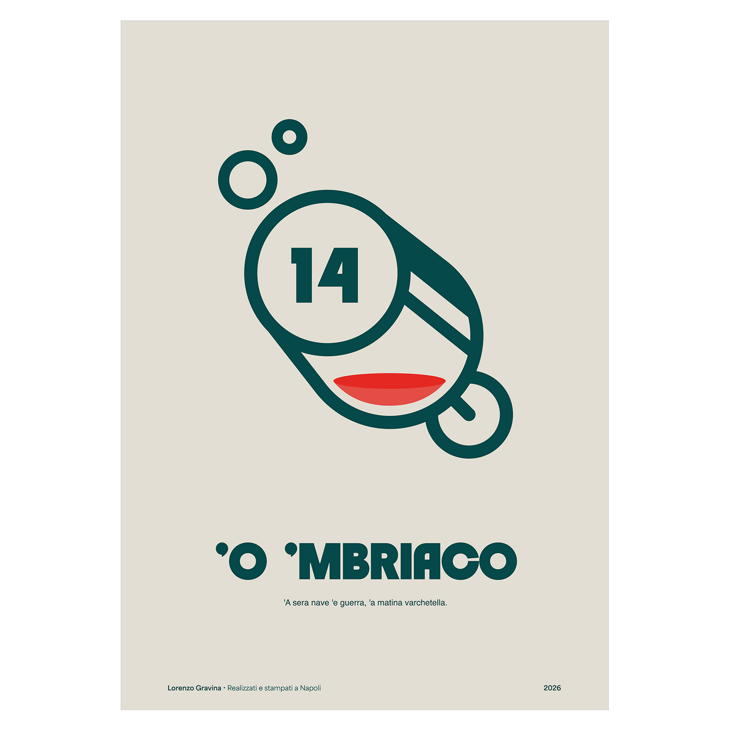 Poster Smorfia 14 L'Ubriaco – numero 14 della smorfia napoletana, stampa tipografica | Posteria Verace