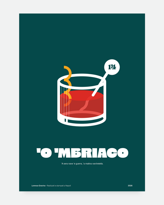 Poster Smorfia napoletana numero 14 L'Ubriaco, stampa design moderna
