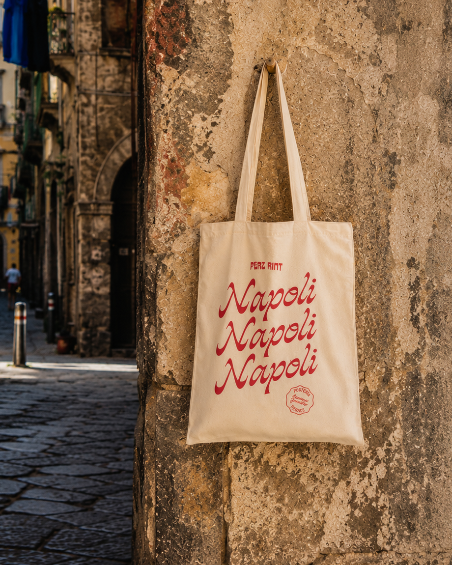 Shopper canvas Napoli Napoli Napoli appesa a muro di tufo nei vicoli di Napoli - Posteria Verace