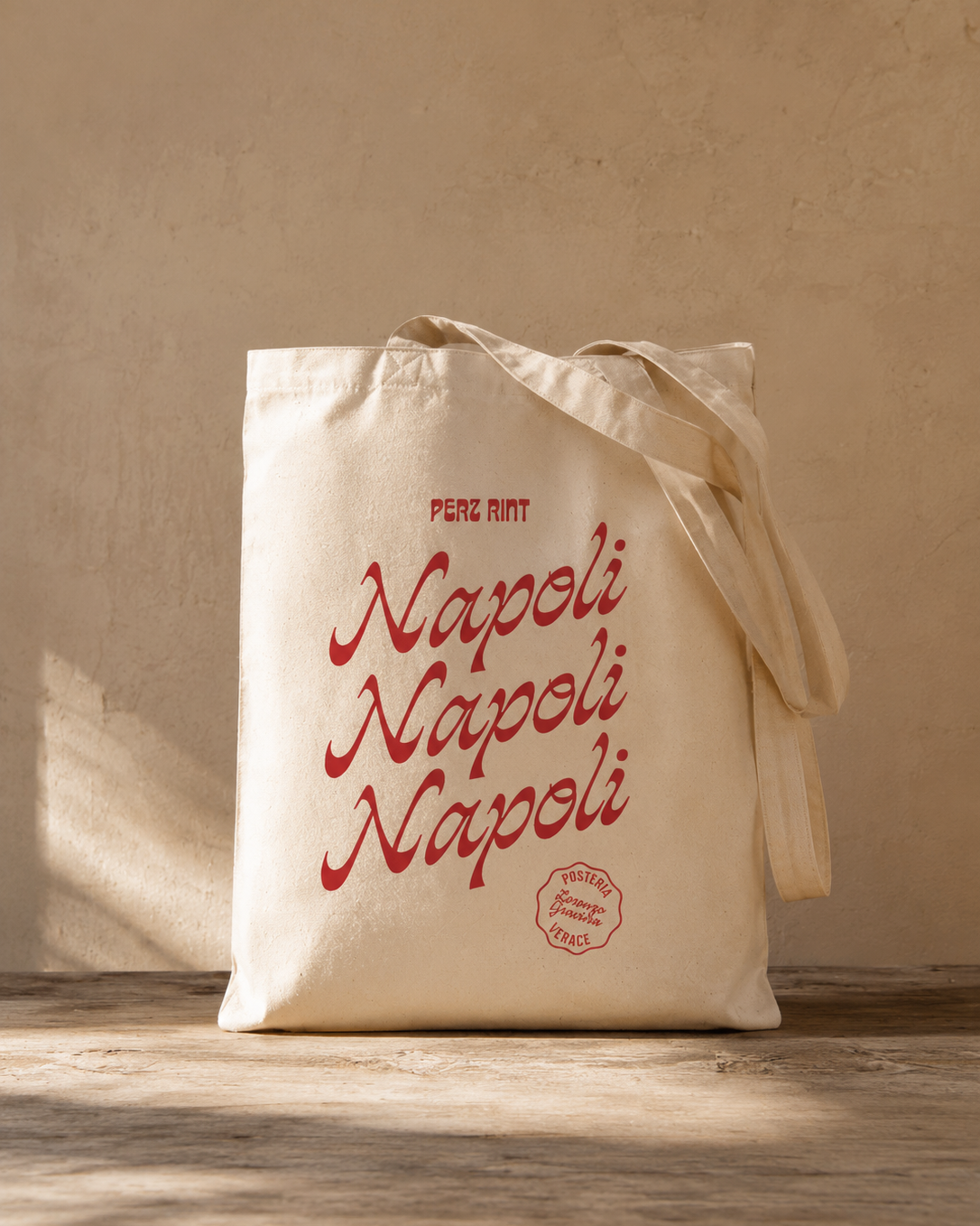 Shopper napoletana canvas naturale stampa rossa Napoli Napoli Napoli - Posteria Verace