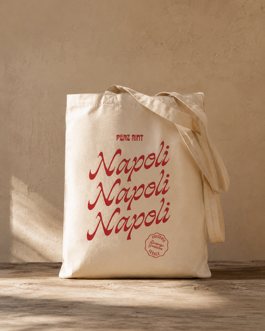 Shopper napoletana canvas naturale stampa rossa Napoli Napoli Napoli - Posteria Verace